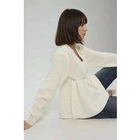 Hiccup Women's Sliced V-Neck Sweater with Tied Up Detail in Medium Beige | Size: Large