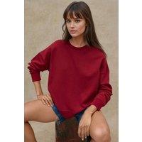 Hiccup Women's Oversized Crew Neck Basic Sweatshirt in Red | Size: XS