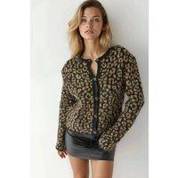 Hiccup Women's Relaxed Fit Leopard Print Knitted Cardigan in Brown | Size: Large