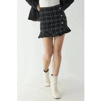 Hiccup Women's Ruffled Tweed Mini Skirt with Button Detail in Black | Size: XS