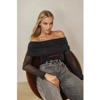 Hiccup Women's Off Shoulder Glitter Tulle Blouse in Black | Size: XS