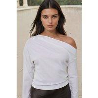 Hiccup Women's Asymmetrical Neck Draped Blouse in White | Size: 2XS