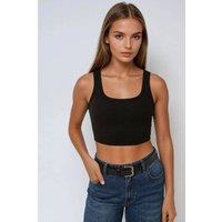 Hiccup Women's Fitted Crew Neck Cropped Tank Top in Black | Size: Large