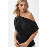 Hiccup Women's Shawl Collar Drapped Belted Top in Black | Size: 2XS
