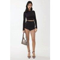 Hiccup Women's High Waist Straight Leg Shorts in Black | Size: Large