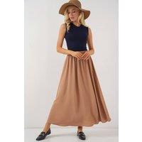 Big Dart Women's Maxi Skirt with Elastic Waist in Camel | Size: XL