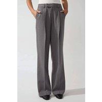 Hiccup Women's Pleated Striped Straight Leg Pants in Grey | Size: Small