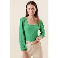 Big Dart Women's Textured Square Collar Long Sleeve Blouse in Green | Size: Medium