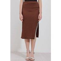 Big Dart Women's Textured Midi Skirt with Chain Detail in Dark Brown | Size: Medium