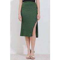 Big Dart Women's Textured Midi Skirt with Chain Detail in Emerald | Size: Medium