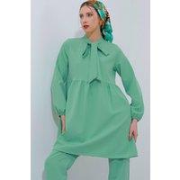 Big Dart Women's Long Tunic & Pants Two-Piece Set with Shirt Collar in Mint | Size: Medium