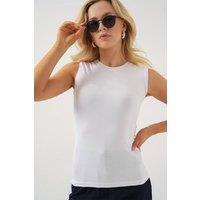 Big Dart Women's Fitted Sleeveless Bodysuit with Crew Neck in White | Size: Small