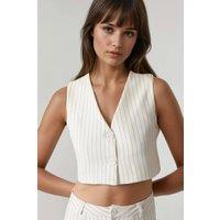 Hiccup Women's Pika Collection Fitted Striped Crop Vest in White | Size: Large