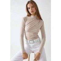 Hiccup Women's High Collar Drape Detail Blouse in Cream | Size: 2XS