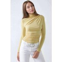 Hiccup Women's High Collar Drape Detail Blouse in Lemon | Size: XS