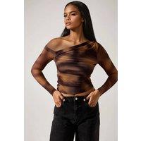 Hiccup Women's Asymmetrical Collar Tulle Blouse in Dark Brown | Size: Medium