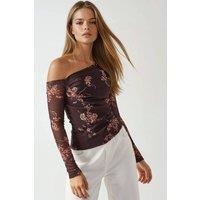 Hiccup Women's Asymmetrical Collar Tulle Blouse in Chocolate | Size: XS