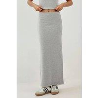 Hiccup Women's Elastic Waist Soft Textured Skirt with Slit in Light Grey | Size: Large