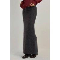 Hiccup Women's Elastic Waist Soft Textured Skirt with Slit in Dark Grey | Size: Large