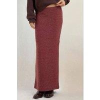 Hiccup Women's Elastic Waist Soft Textured Skirt with Slit in Burgundy | Size: Large