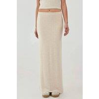 Hiccup Women's Elastic Waist Soft Textured Skirt with Slit in Beige | Size: Large