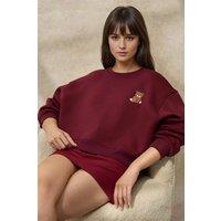 Hiccup Women's Embroidered Relaxed Fit Cotton Sweatshirt in Burgundy | Size: Medium