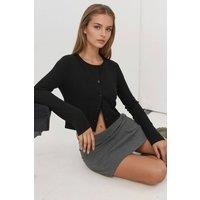 Hiccup Women's Crew Neck Basic Viscone Blended Buttoned Top in Black | Size: Medium