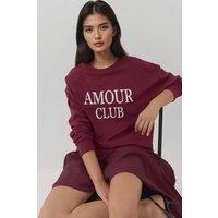 Hiccup Women's Printed Crew Neck Relaxed Fit Raised Sweatshirt in Dark Red | Size: Large