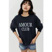 Hiccup Women's Printed Crew Neck Relaxed Fit Raised Sweatshirt in Dark Blue | Size: XS