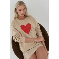 Hiccup Women's Printed Crew Neck Raised Sweatshirt in Beige | Size: XS