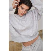 Hiccup Women's Loose Fit Crew Neck Knitted Raised Sweatshirt in Grey | Size: Large