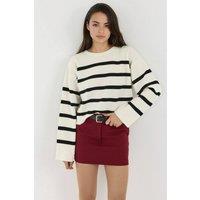 Hiccup Women's Striped Relaxed Fit Cropped Sweater in White | Size: Large