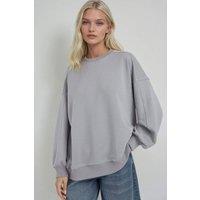 Hiccup Women's Relaxed Fit Crew Neck Knitted Sweatshirt in Grey | Size: XS