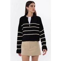 Hiccup Women's Striped Zippered Knit Sweater in Black | Size: Large