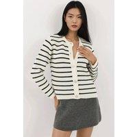 Hiccup Women's Buttoned Striped Cardigan in White | Size: Large