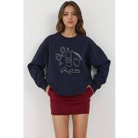Hiccup Women's Printed Crew Neck Sweatshirt in Dark Blue | Size: Medium