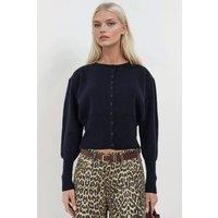 Hiccup Women's Slim Fit Crew Neck Knit Cardigan in Navy | Size: Large