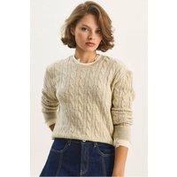 Bianco Lucci Women's Hair Braid Patterned Sweater in Beige