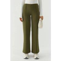 Hiccup Women's Modal Touch Rib Detailed Wide Leg Pants in Khaki | Size: Medium