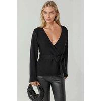 Hiccup Women's Double Breasted Knitwear Cardigan with Waistband in Black | Size: Large