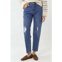 Hiccup Women's Destroy Detailed Slim fit Jeans in Mid Blue | Size: XS