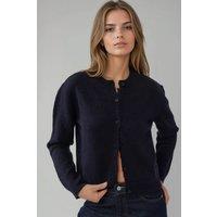 Hiccup Women's Crew Neck Knitwear Soft Touch Cardigan in Navy | Size: Large
