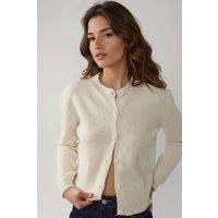 Hiccup Women's Crew Neck Knitwear Soft Touch Cardigan in Cream | Size: Large
