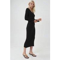 MyFashion Women's V-Neck Textured Maxi Knit Dress with Slit in Black