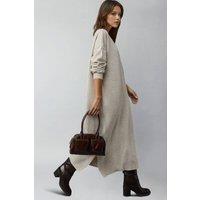 MyFashion Women's Textured Ribbed Long Knit Dress with Slit Detail in Stone