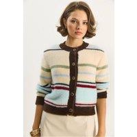Bianco Lucci Women's Buttoned Crew Neck Cardigan