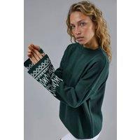 MyFashion Women's Crew Neck Jacquard Knit Sweater in Emerald