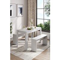 Living and Home 3Pcs Set Modern White Dining Room Table and Benches Dining Set Furniture