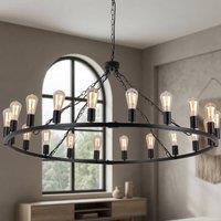 NIVOR 20-Light Waggon Wheel Kitchen Chandelier Black Adjustable Pendant E27