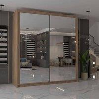 MN Furniture Cuba Sliding Mirror Wardrobe - LED Light 180cm x 217cm in Walnut | Size: 180 cm x 217 cm